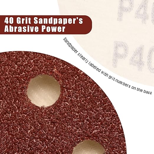 40 Grit 5 Inch Sanding Discs Hook and Loop Sandpaper - Image 2