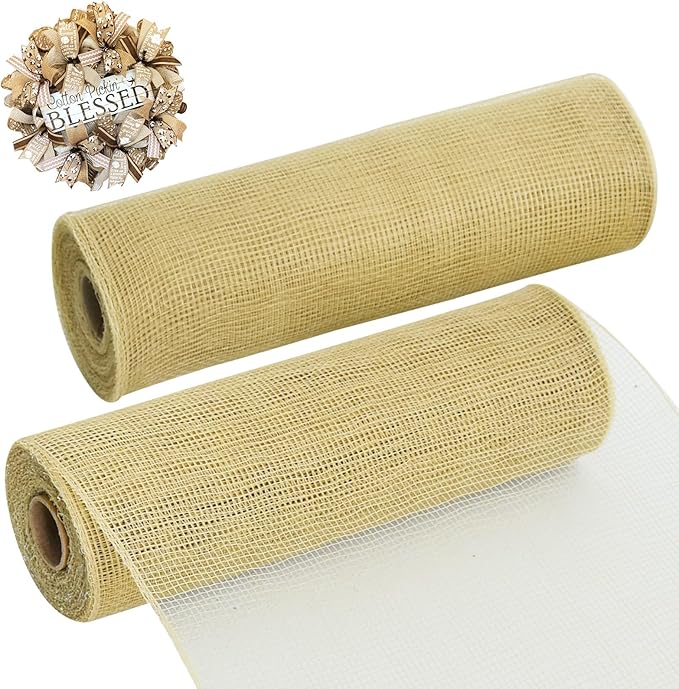 TONIFUL 2 Rolls 10 Inch Burlap Natural Decorative Mesh Ribbon Rolls, Christmas by TONIFUL