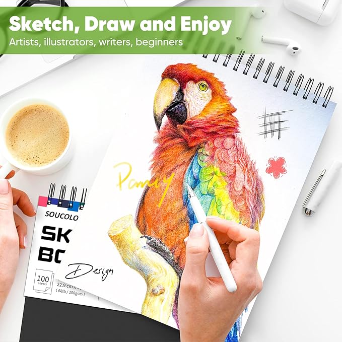 Soucolor 9" x 12" Sketch Book, Acid Free Artist Drawing Book Paper Painting - Image 7