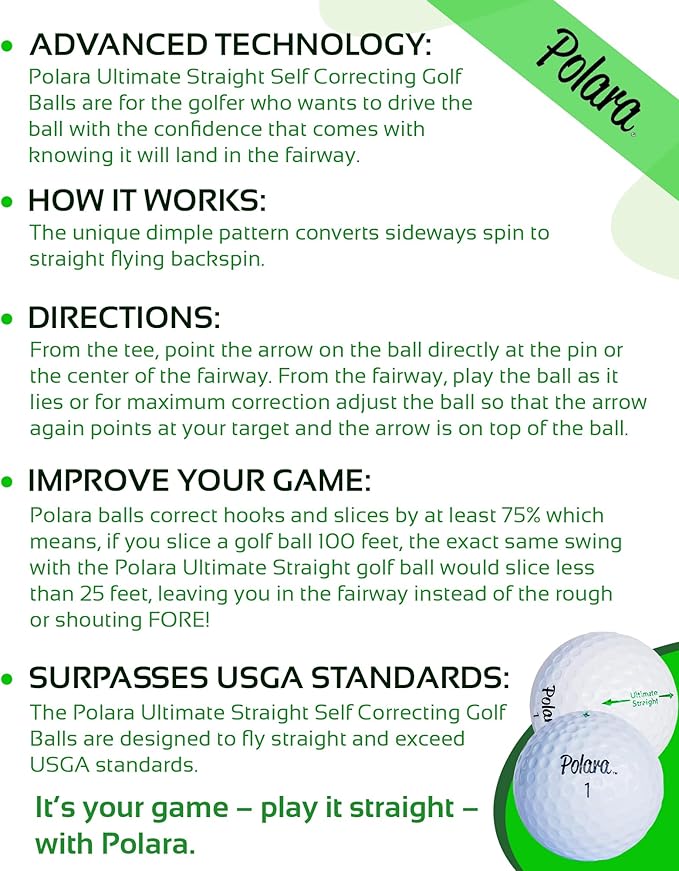 Polara Self-Correcting Golf Balls – High-Performance Golf Balls with Soft Feel, Anti-Slice & Hook Correction, Exceeds USGA Limits, Dimple Design for Maximum Distance, Golf Accessories for Men & Women
