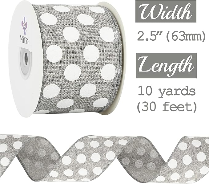 MEEDEE Polka Dots Burlap Ribbon - Image 2