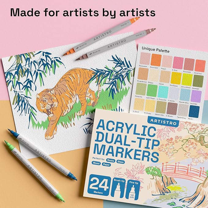ARTISTRO 24 Pastel Dual Tip Brush + Fine Acrylic Paint Markers - Image 4