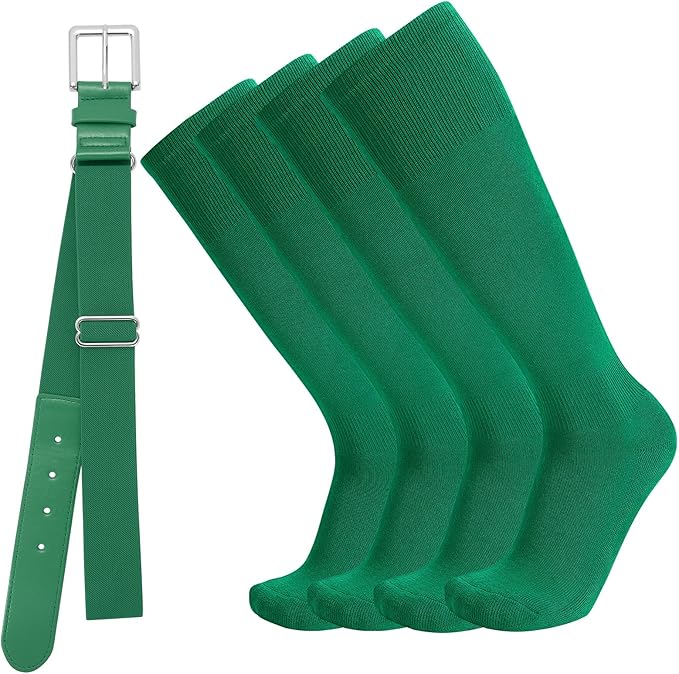 Baseball Socks and Belt Combo for Youth Adult - Softball Sock and Belt for Boys and Girls (2 Pairs of Socks & 1 Belt)