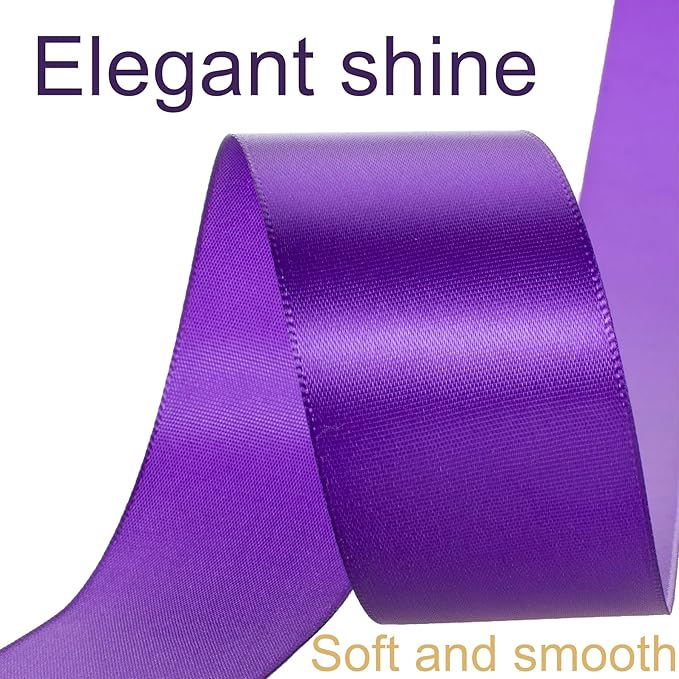 1-1/2 Inch Purple Ribbon, 50 Yards Craft Polyester Satin Ribbon Perfect - Image 3