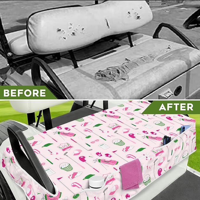 Golf Cart Seat Covers Club Car Golf Cart Accessories 4 Pockets Golf Carts Seat Towel Blanket for Men Women Golf Cart Decor