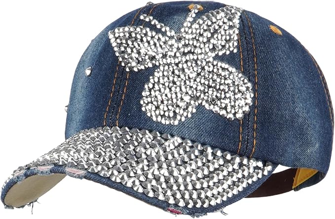 Hoce Fashion Rhinestone Denim Baseball Cap Studded Bling Hat for Women