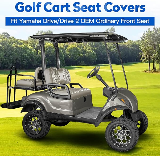NOKINS 4PCS Golf Cart Seat Covers Kit, Front and Rear Seat Covers Fits YAMAHA/G29/Drive2 Standard Seat Cushion, Yamaha Vinyl Diamond Replacement Seat Covers, No Stapler(Oyster Gray)