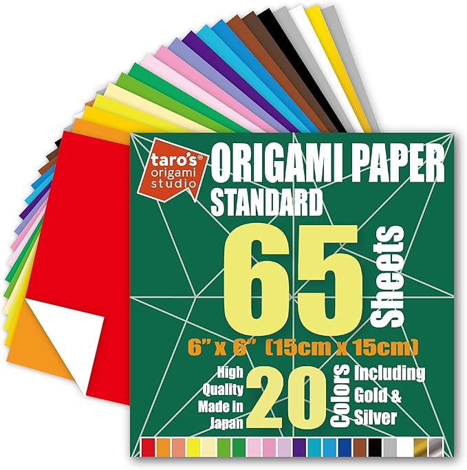 Standard 6 Inch One Sided 20 Colors 65 Sheets Square Easy Fold Premium Japanese by TAROSORIGAMISTUDIO