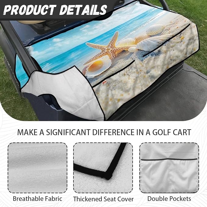 Golf Cart Seat Covers, Universal Golf Cart Seat Towel Blanket with 4 Front Pockets & Nonskid Bottom Fits for Club Car 2 Person Seats Golf Carts