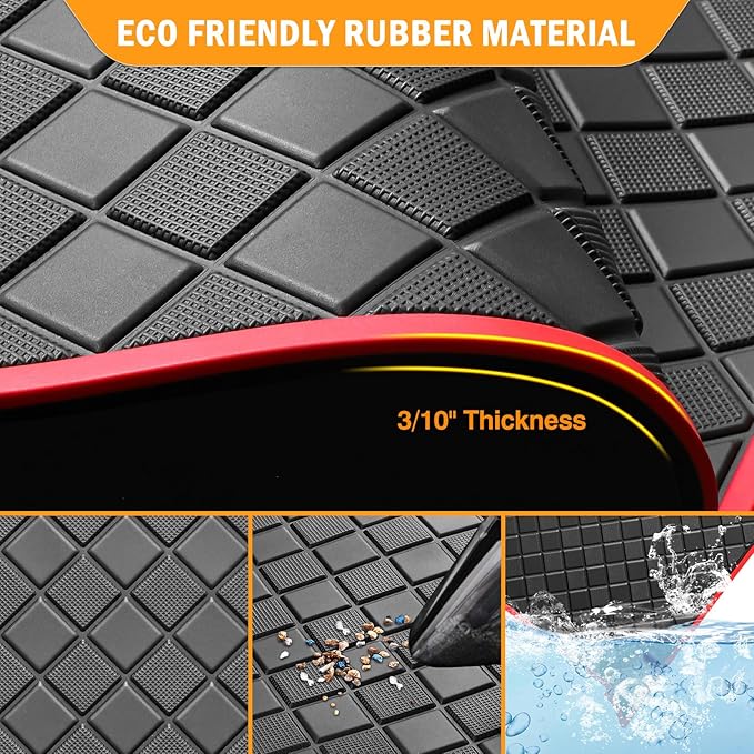 8mm Heavy Duty Rubber Golf Cart Floor Mat,Upgraded Full Coverage Liner for Club Car Precedent 2004-2025,Onward&Tempo 2017-2025,Villager & V4L 2019-2025,Non-Slip Textured,Red Trim