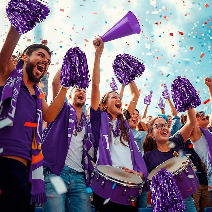 12 Set Team Spirit Accessories for Cheerleading Cheer Megaphone Pom Poms and We're #1 Fan Foam Finger Cheerleader Gifts for Sports Events Football Baseball Cheering Supplies