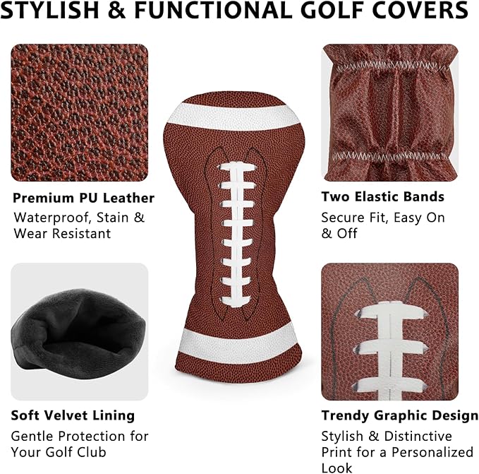 Golf Club Head Covers for Men Women, PU Leather Golf Headcover for Driver Fairway Wood and Hybrid, Funny Golf Accessories