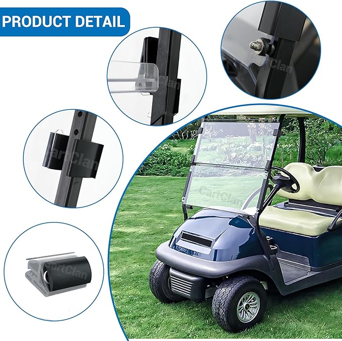 Golf Cart Windshield, Club Car Windshield with Windshield Clips Suitable for 2004-Up Club Car Precedent/Onward/Tempo Golf Carts, PC UV Resistant, Club Car Foldable Windshield Replacement