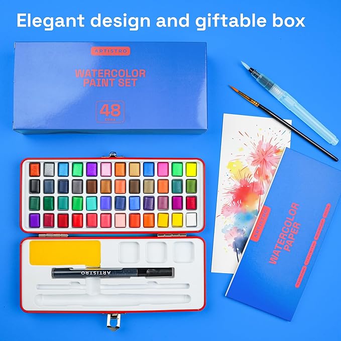 ARTISTRO Watercolor Paint Set in Portable Box, Includes Metallic and - Image 4