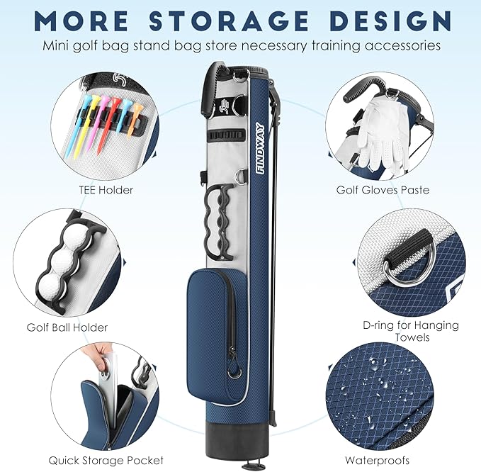 Findway Golf Stand Bag, Small Golf Bag for The Driving Range, Par 3 and Executive Courses, Lightweight Golf Club Carry Bag with Ball Holder and Pockets for Men Women