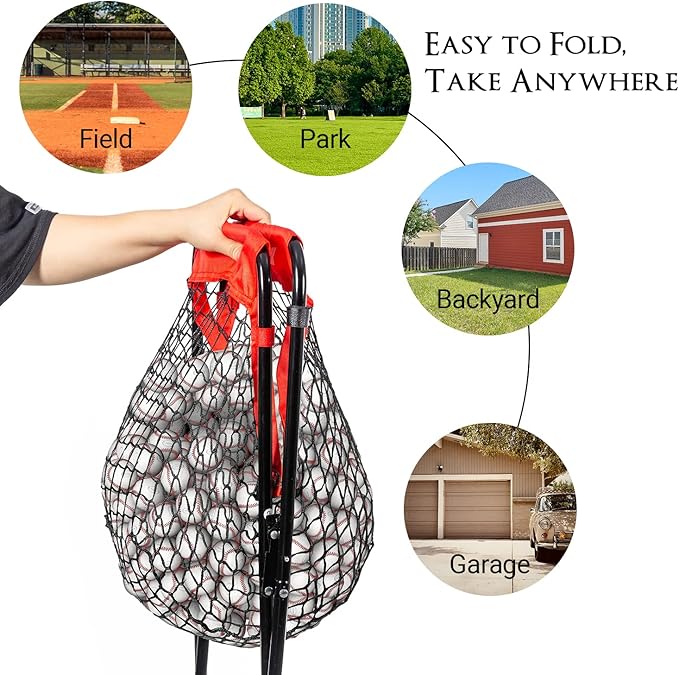 Baseball Caddy with Wheels, Holds 100+ Baseballs or 50+ Softballs, Extra Large Ball Caddy for Baseball and Softball Drills, Easy Set Up and Carrying, Ball Caddy for Outdoor/Indoor