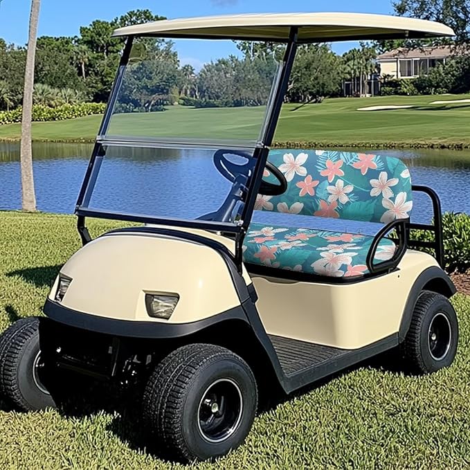 Suobstales Golf Cart Front and Rear Seat Cover Set for EZGO TXT RXV & Club Car DS 2 Passenger, Washable Bench Seat Covers Kit