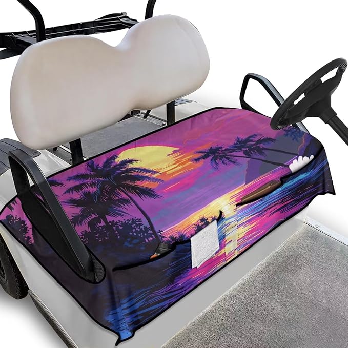 Golf Cart Seat Covers, Universal Golf Cart Seat Towel Blanket with 4 Front Pockets & Nonskid Bottom Fits for Club Car 2 Person Seats Golf Carts