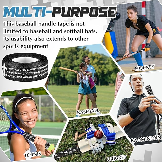 Pushglossy Christian Baseball Bat Grip Tapes 1.5mm Faith Cross Bat Grip Tape, Precut Full Adhesive Baseball Wrist Tape Scripture Design Non-Slip Religious Baseballs Grips Tapes