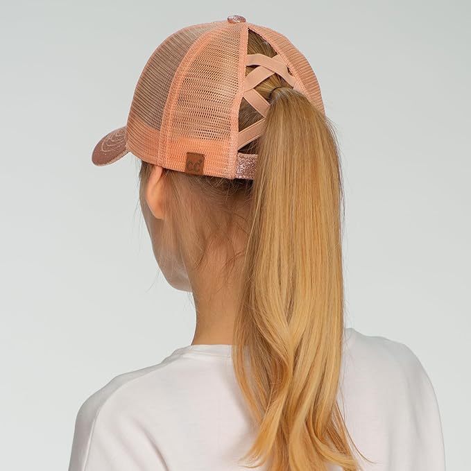 C.C Ponycap Messy High Bun Ponytail Adjustable Glitter Mesh Trucker Baseball Cap