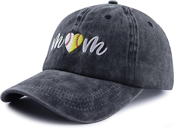 Mom Baseball Softball Half Heart Hat for Women, Funny Cotton Embroidered Soccer Football Mama Baseball Cap