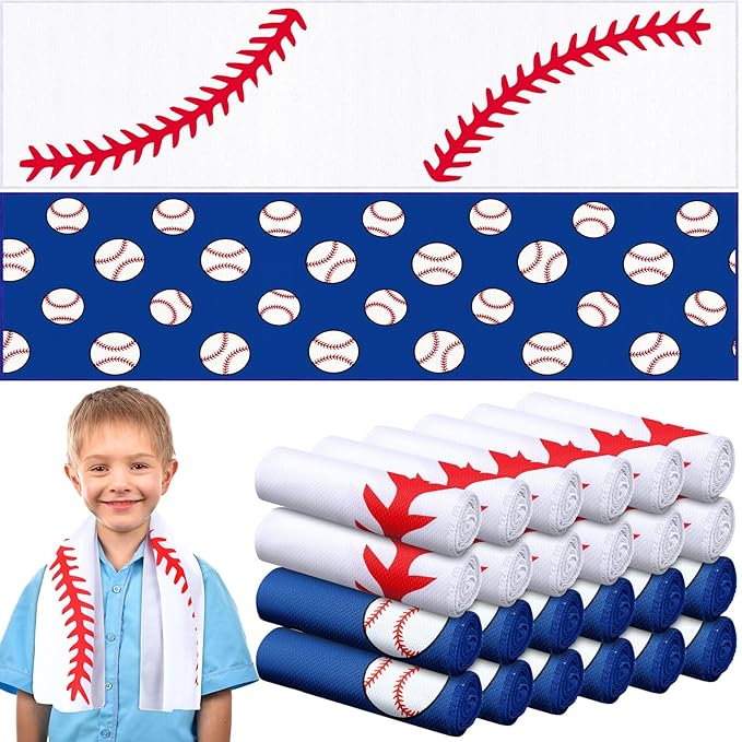 FuWeave 24 Pcs Sports Cooling Towels Baseball Basketball Softball Breathable Soccer Football Volleyball Microfiber Ice Towel Fast Drying for Party Favors Team Gift (Baseball,30 x 9 Inch)