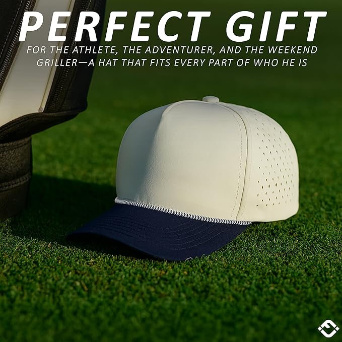 Funky Junque Performance Waterproof Golf Rope Hat – Cool Breathable Workout 5 Panel Snapback Cap for Men