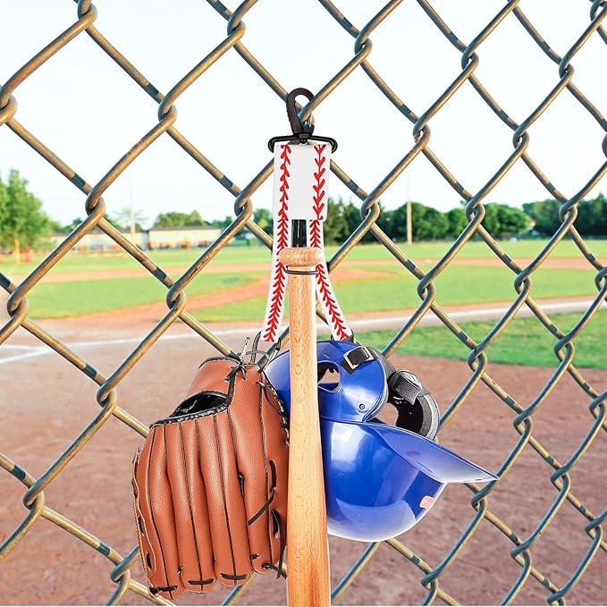 Deekin 10 Pcs Baseball Softball Gear Hanger 3 in 1 Dugout Organizer Bat Holder with Glove Clip and Helmet Hook for Fence Bag Water Bottle Hiking Camping (Baseball)