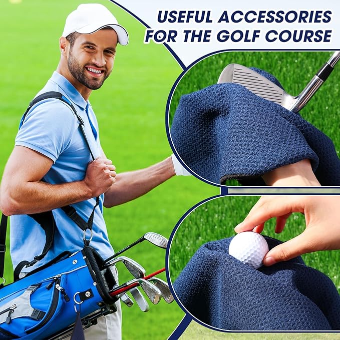 Batiyeer 30 Pcs Golf Towels Bulk for Bags 16'' x 16'' Microfiber Fabric Golf Towel with Clip Waffle Pattern for Men Mini Tournament Fitness Yoga Camping(Navy Blue)