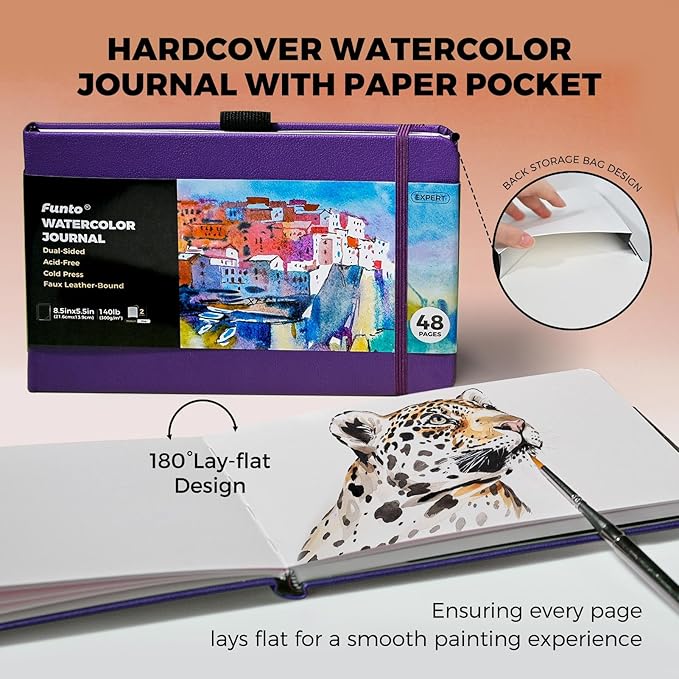 Funto Watercolor Journal, 2 Pack, 48 Pages Each, Cold-Pressed, Inner Paper - Image 4