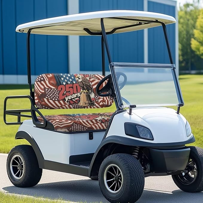 Bulopur Eagle Golf Cart Blanket Seat Covers 250 Years USA Flag Club Car Golf Cart Seat Covers Non-Slip Breathable Cozy 2 PCS Golfcart Cushion Cover Washable