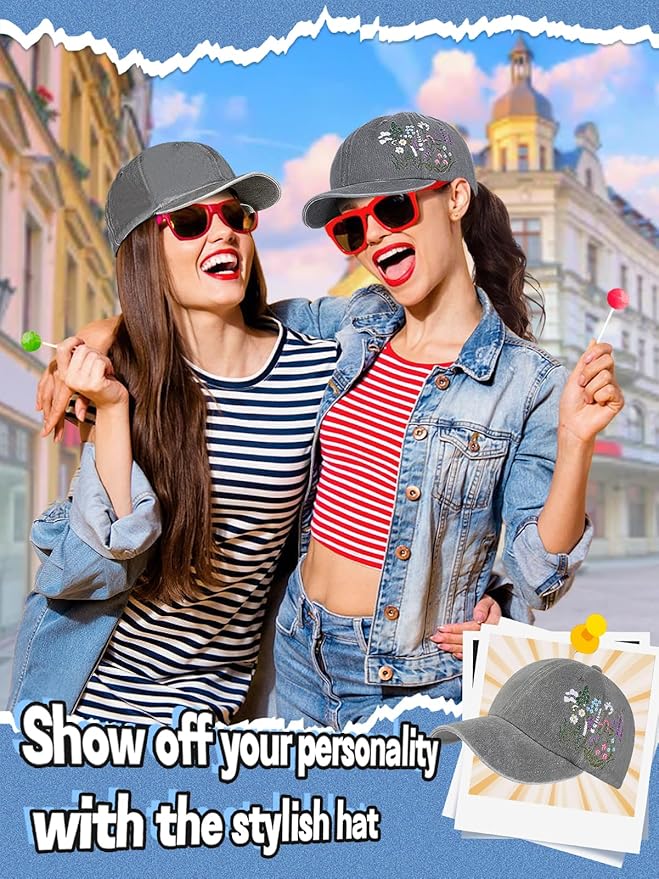 Biggun Trendy Embroidered Baseball Cap for Girls Women Men - Adjustable Soft Breathable Hats for Casual Wear