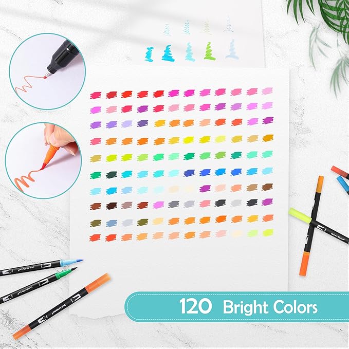 nauets 120 Colors Brush & Fine Dual Tip Watercolor Markers Set - Image 2