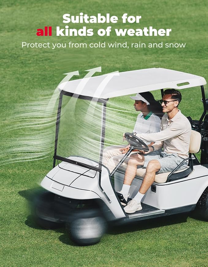 KEMIMOTO Foldable Golf Cart Windshield Compatible with Club Car DS, Tempo, Precedent, Portable Lightweight PVC Golf Cart Windshield