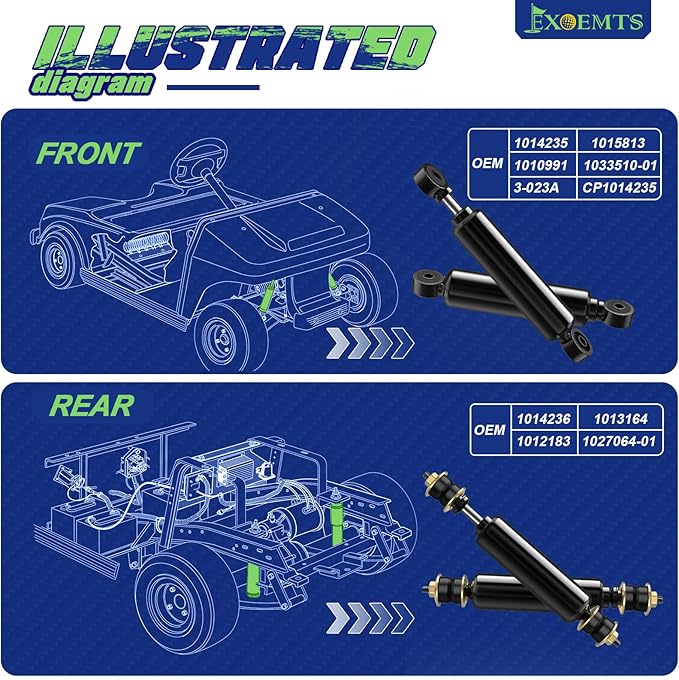 Club Car Shocks, Golf Cart Front Rear Shocks for Club Car DS 1988-up, Precedent 2004-up Gas & Electric Models, Golf Cart Shocks Absorbers, Replaces OEM #1014235 1015813 1010991 1014236, 4PCS