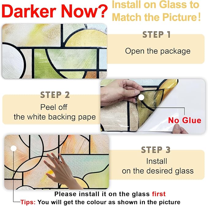 3D Stained Glass Window Privacy Film, Heat Control UV Blocking Static Cling - Image 4