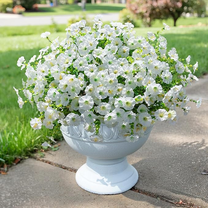 Artificial Flowers Fake Plants for Outdoors Decoration, 12 Bundles White Silk - Image 8