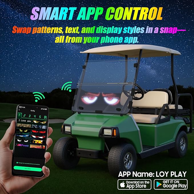 10L0L Golf Cart Devil Eyes Light Sign, Programmable Flexible Screen for Windshield, DIY Dynamic Programmable with App Control,Window Screens for Festivals, Daily