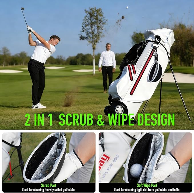 GAIARENA Golf Cleaning Bag Pouch Golf Ball Washer Club Cleaner with Scrub and Wipe Cloth Gifts Ideas for Golfers On-Course Golf Accessories