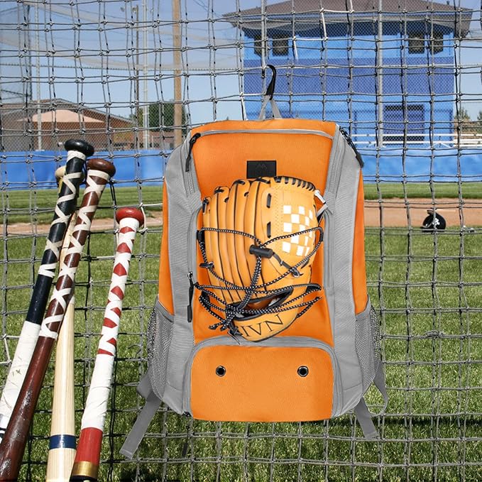 MATEIN Baseball Backpack, Softball Bat Bag with Shoes Compartment for Youth, Boys and Adult, Lightweight Baseball Bag with Fence Hook Hold TBall Bat, Batting Mitten, Helmet, Caps, Teeball Gear