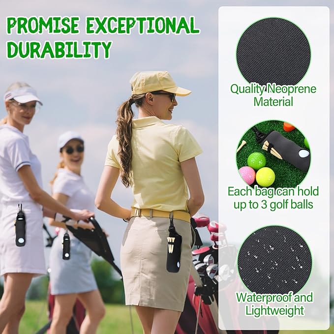 Halloscume 24 Pcs Golf Ball Holder Pouch with Tee Holder Keychain Belt Clip Hook Golf Carry Bag for Women Ladies Man Gifts