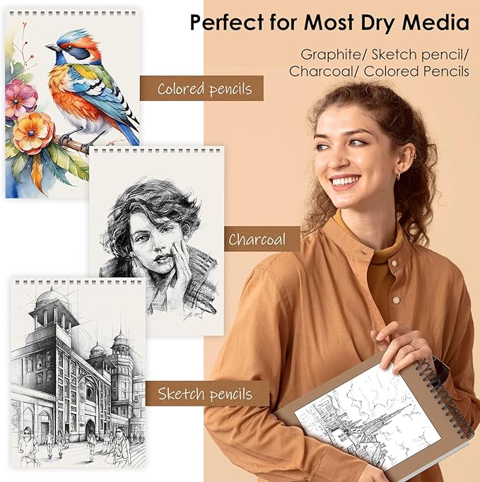 iBayam 9" x 12" Sketch Book Set, 200 Sheets Premium Sketchbook, Acid-Free Art - Image 3