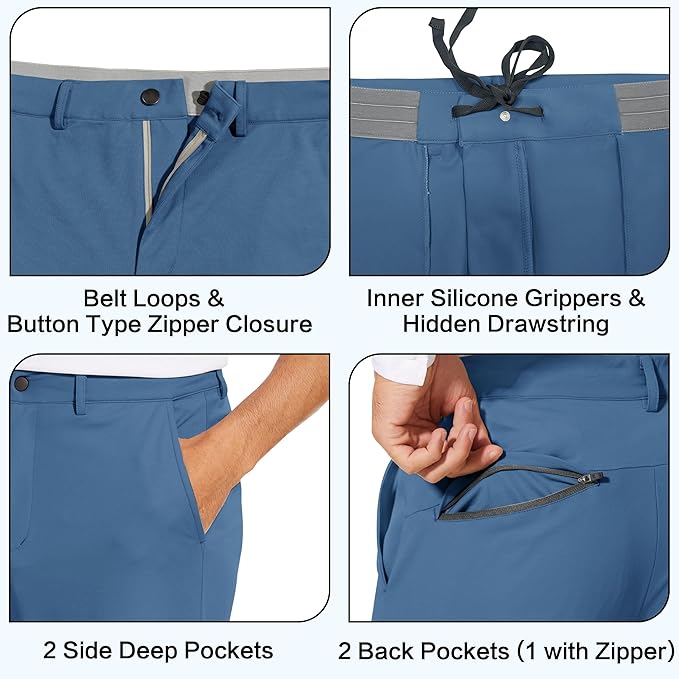 JWM Men's Stretch Golf Joggers Pants with Belt Loops - 29" 34" Slim Fit Tapered Casual Business Travel Dress Work Sweatpants