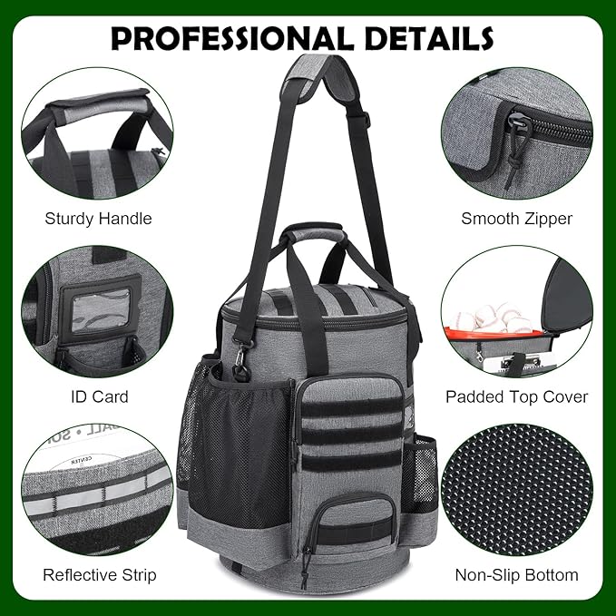 Baseball Bucket Bag Baseball Coaching Accessories Organizer Softball Bucket Bag with Anti-Slip Bottom & Multiple Pockets for Bat, Gloves, Scoreboards
