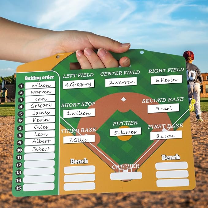 Geyee 34 Pcs Magnetic Baseball Lineup Board for Coach, Erases Easily Magnetic Dugout Board Softball Coaching Board with 30 Lineup Cards 2 Snap Hooks and Marker Pen