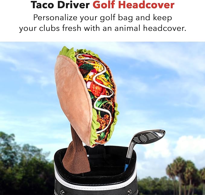 Daphne's Taco Golf Headcover - Fits Up to 460cc Driver - Yellow, Floral Pattern - Plush Material - Golf