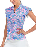 Soneven Womens Petal Sleeve Golf Shirts Moisture Wicking Lady Golf Apparel Print Tennis Sport T Shirt