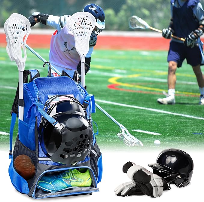 2-in-1 Baseball & Lacrosse Backpack for Youth, Boys, Adults - Bat and Softball Equipment Bag With Glove Holder, Helmet, Shoes Compartment - T-Ball Accessories and Baseball Gifts