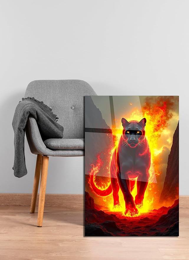 SpiritualHands Fiery Black Panther Glass Wall Art Painting - Image 9