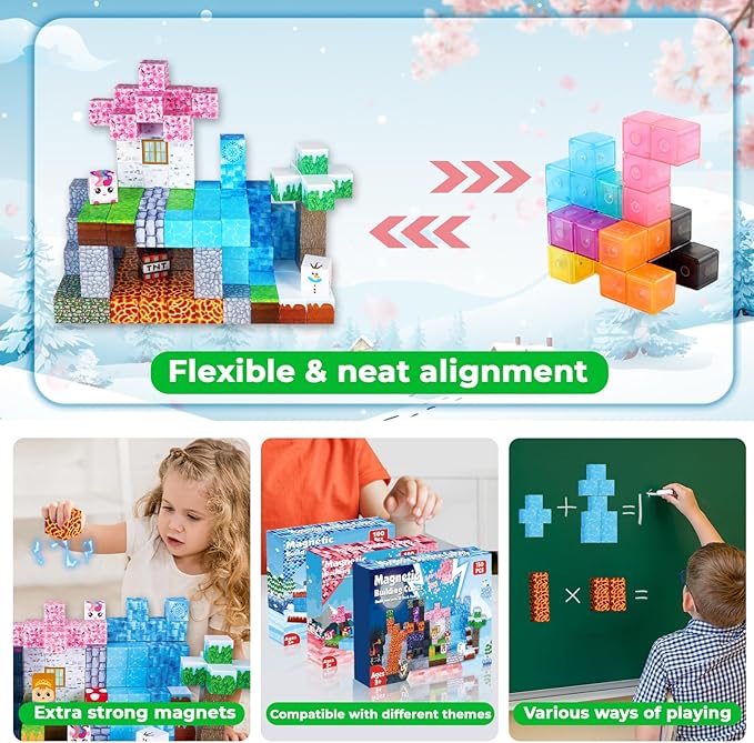 Magnetic Blocks-150PCS Magnetic Building Blocks Magnet Cubes Stacking Dark - Image 5